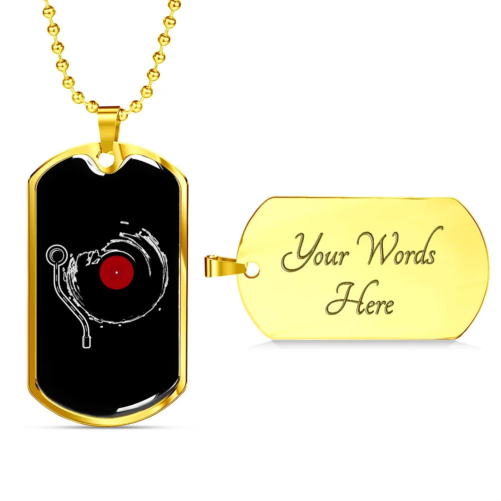 Musician Necklace Vinyl Personalized Engraved Gold Dog Tag Necklace Custom Name